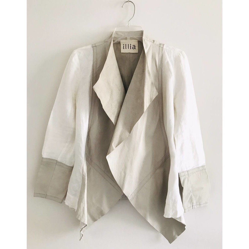 illia | Leather Jacket Womens Size 4 Beige Linen Blazer Asymmetrical
